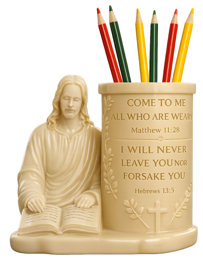 Einsteckhalter mit biblischen Versen und Jesusfigur