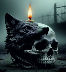 Mythische Wolfkopf-Schädelkerze